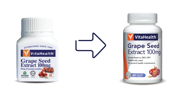 VitaHealth Malaysia Supplement: New Look, Same Quality For Our Health Supplements - Grape Seed Extract 100mg